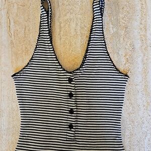 Wild Fable Black and White Striped Bodysuit High-Leg Design